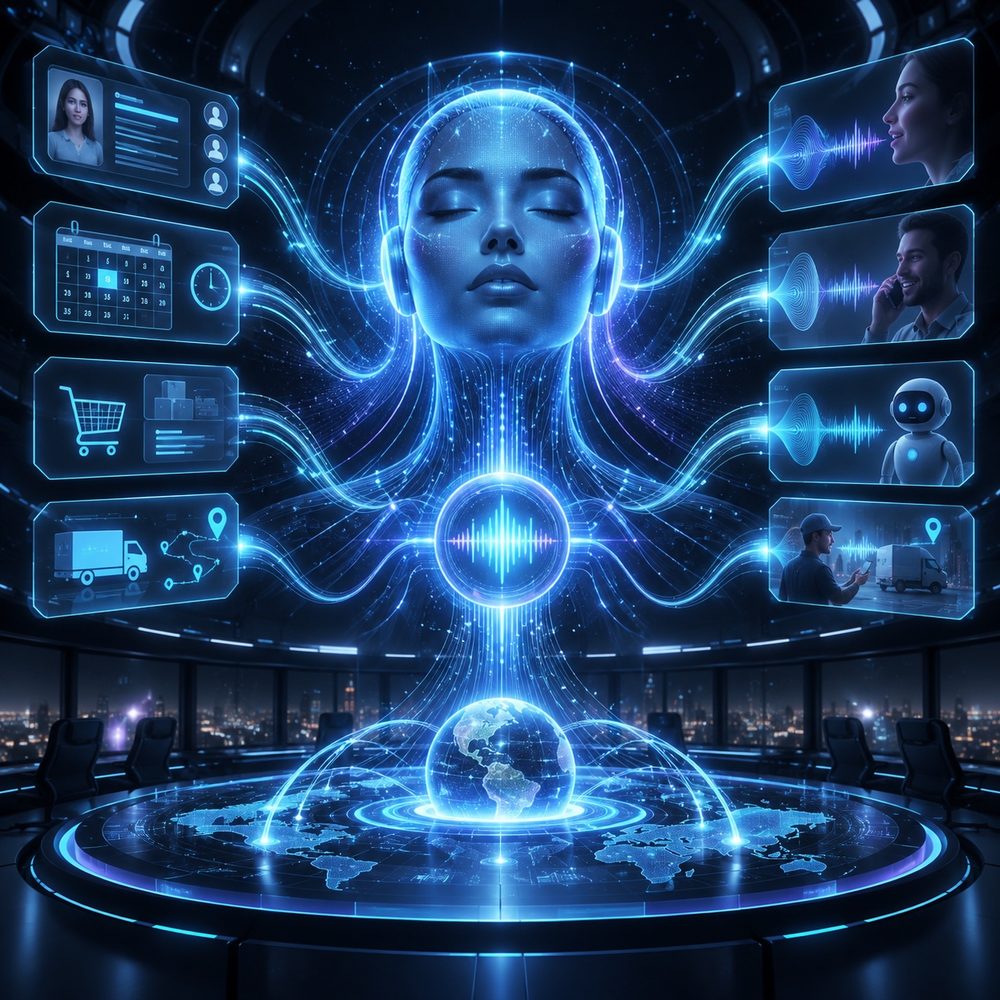 Central voice AI platform connecting customer service, appointments, commerce and delivery workflows.